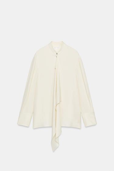 BLOUSE À NŒUD ET PLIS ZW COLLECTION - Écru de Zara - Image 6