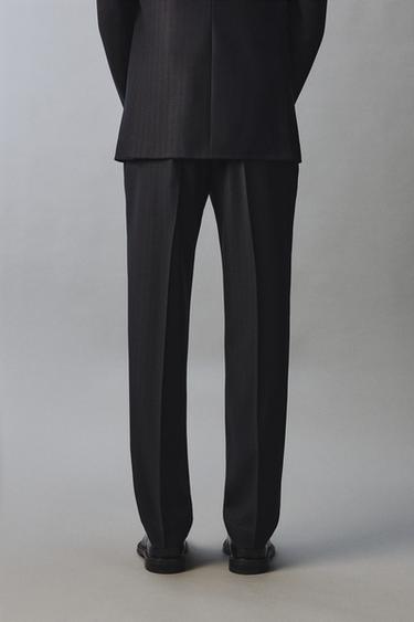 PANTALON DE COSTUME À RAYURES 100% LAINE - Bleu marine de Zara - Image 2