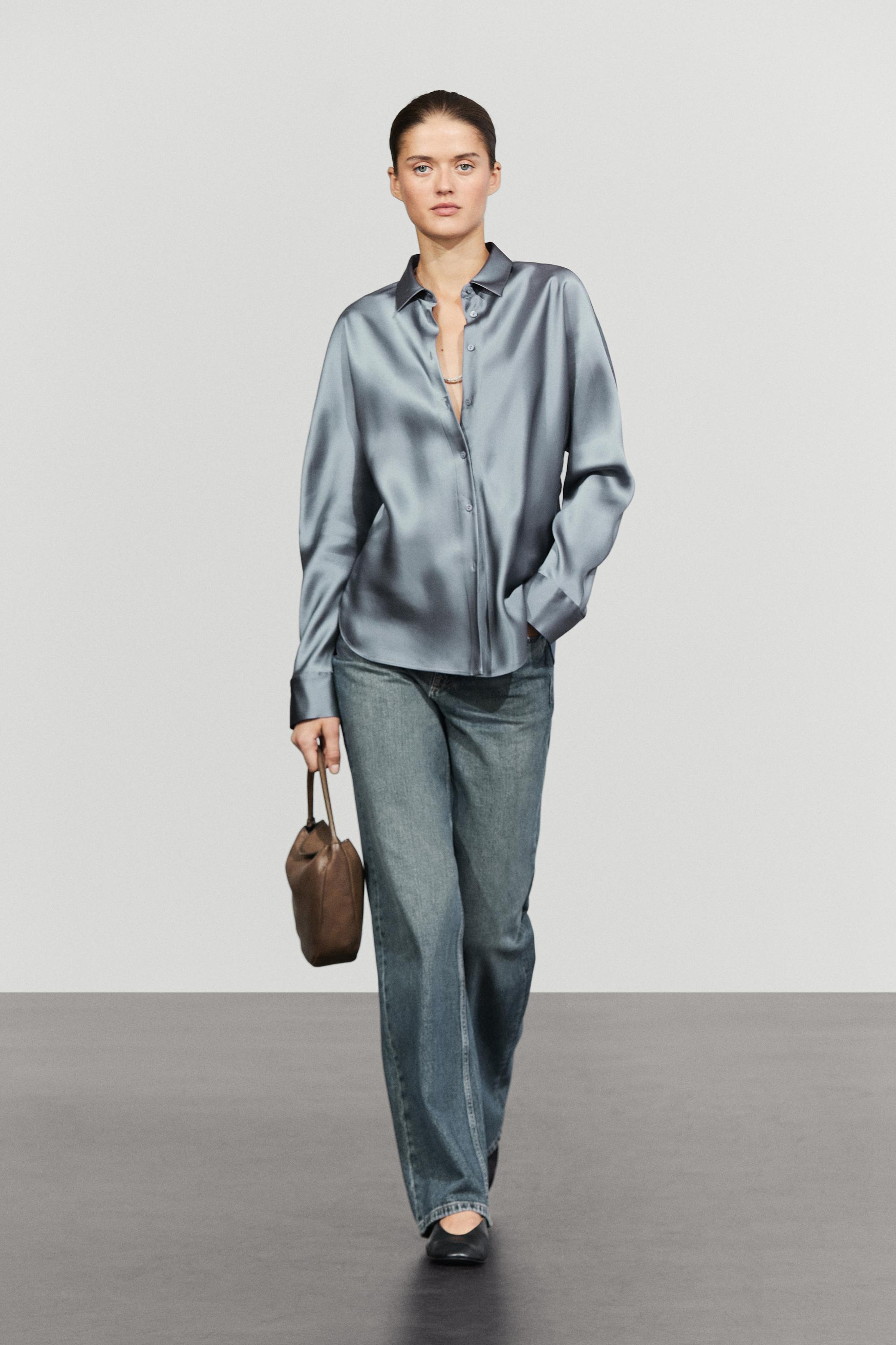 Flowing satin shirt — Blue gray
