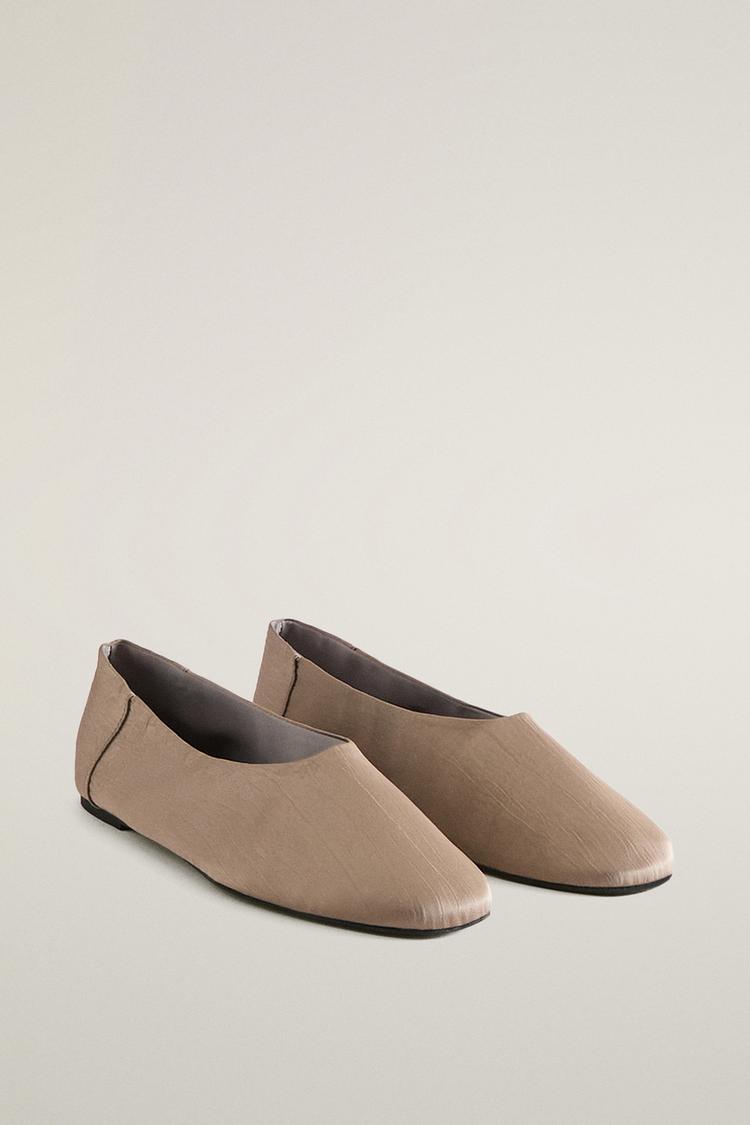 SATEEN BALLET FLATS — Brown