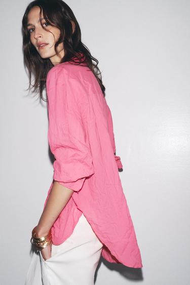 ZW COLLECTION CREASED BUTTON SHIRT - Fuchsia by Zara - Image 5