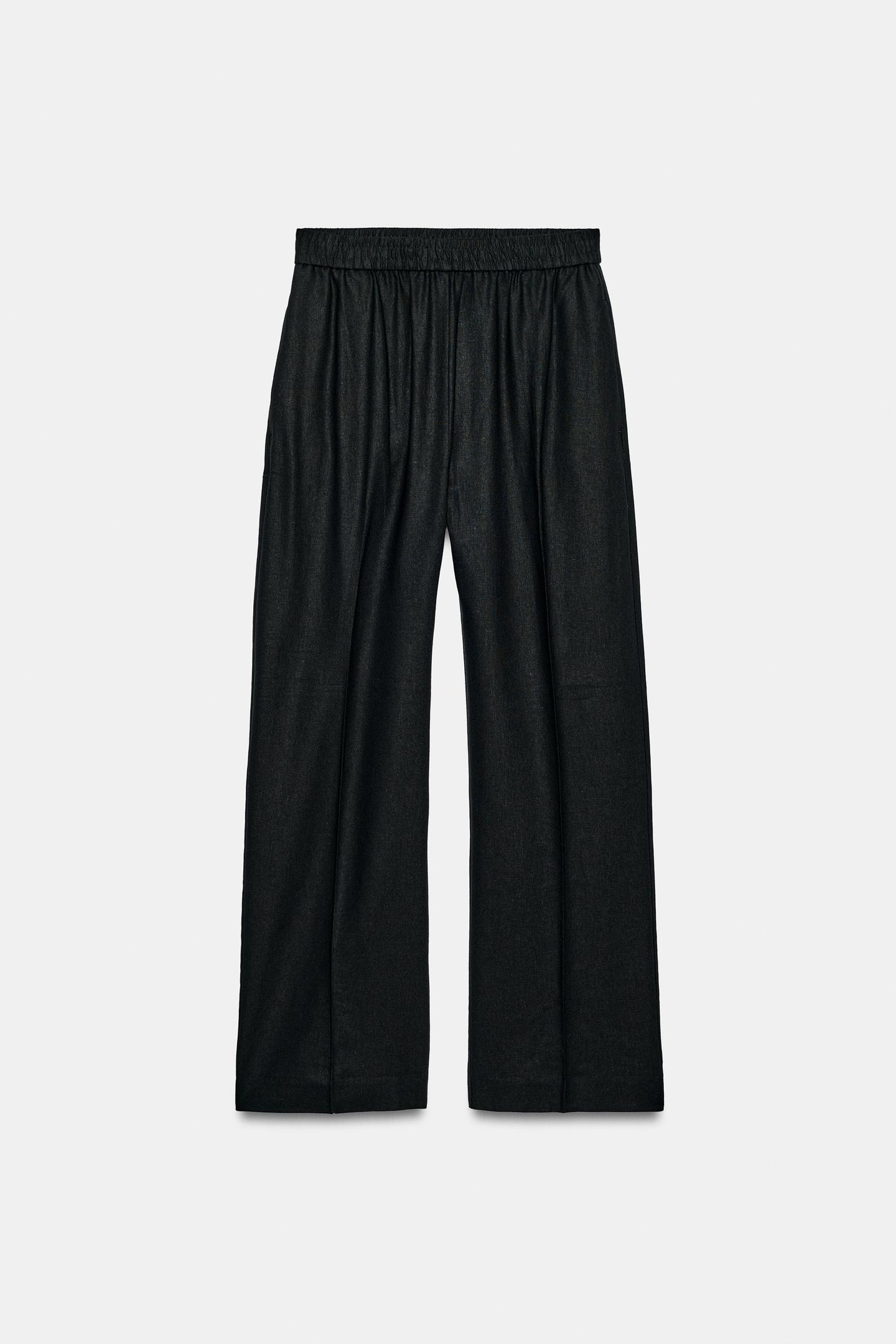 Женские брюки Zara Linen Straight Leg, цвет: Чёрный — фото 7