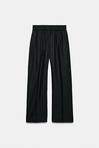 リネンストレートパンツブラックZaraのリネンストレートパンツ - ブラック 