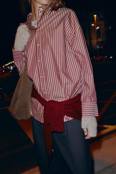 STRIPED POPLIN SHIRT - Burgundy by Zara