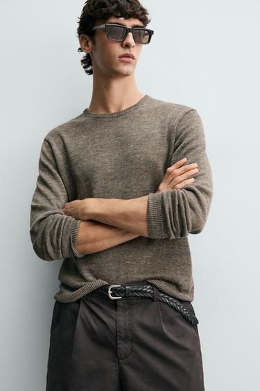 PULL REGULAR FIT 100 % LIN - Marron / Taupe de Zara - Image 5