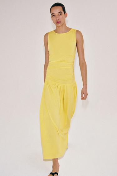 VESTIDO LARGO DRAPEADO - Amarillo de Zara
