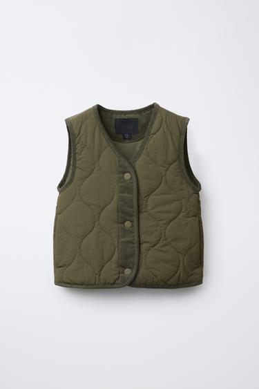 CONTRAST NYLON AND CORDUROY GILET - Green by Zara