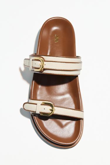Zara STRAPPY BUCKLE SANDALS - Brown