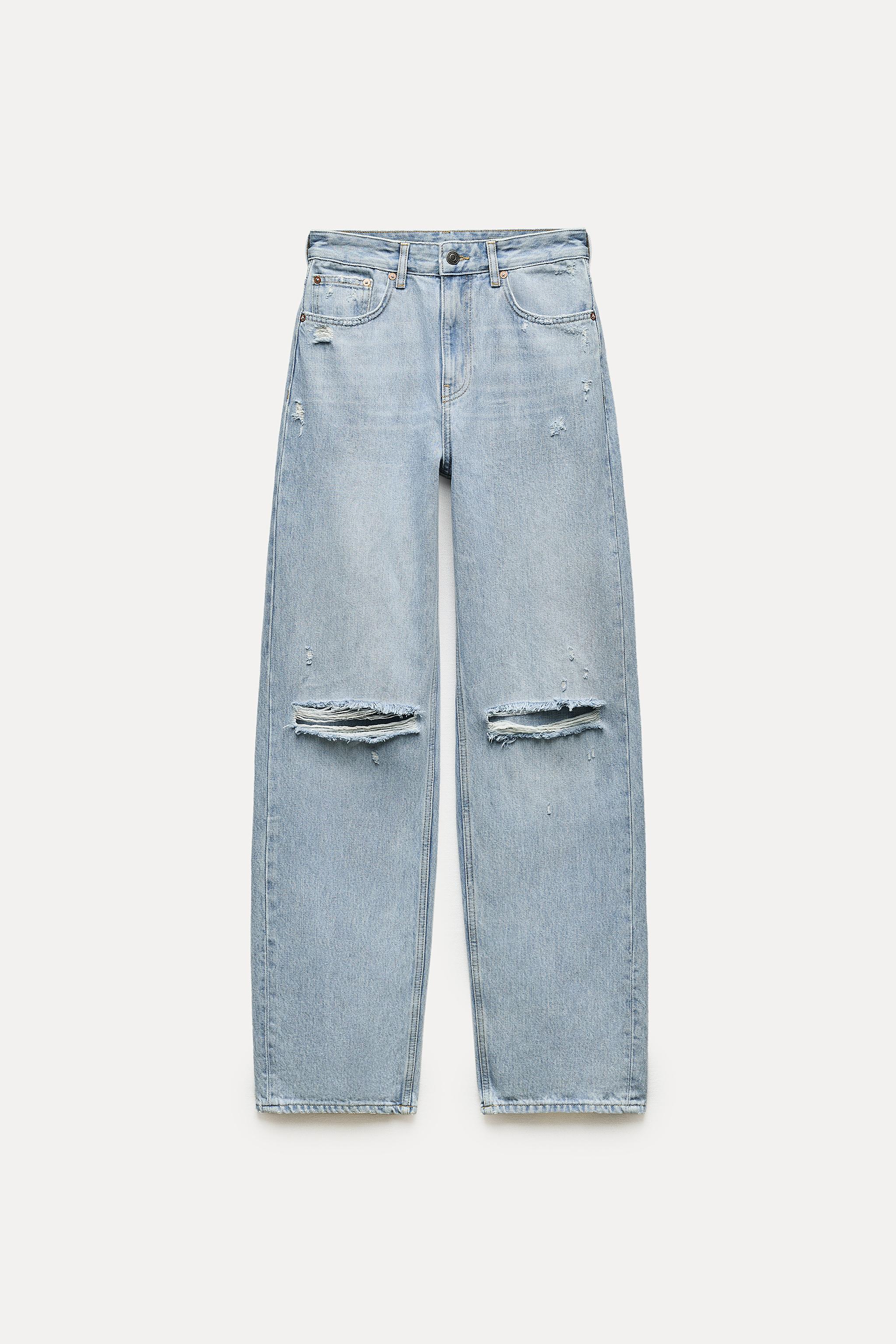 ZW COLLECTION HIGH WAIST WIDE LEG RIPPED JEANS - Light blue | ZARA 