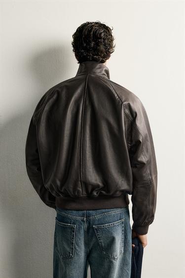 LEATHER RELAXED-FIT JACKET — Dark brown 2