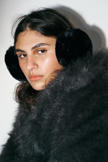 Zara FAUX FUR BOW EARMUFFS - Black - Image 0