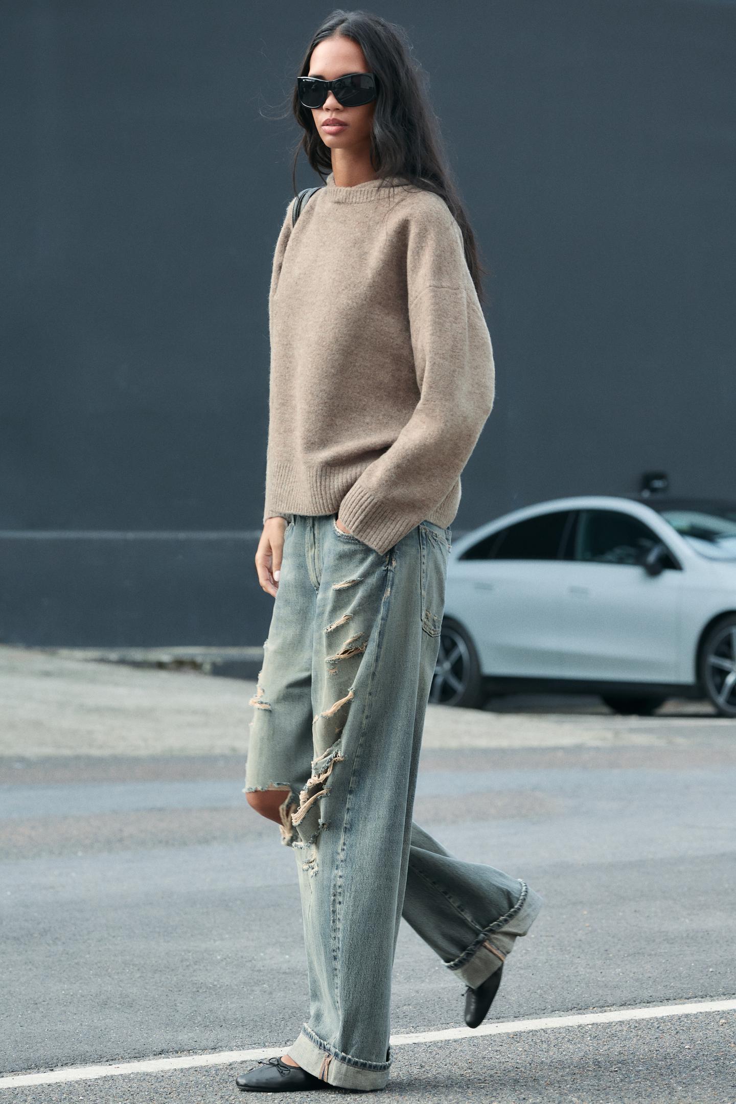 Женское худи Zara Oversized Knit, цвет: Светлый норковый — фото 4