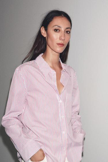 Zara STRIPED POPLIN SHIRT ZW COLLECTION - Red / Navy