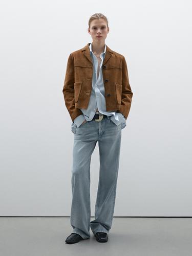 Zara Suede leather jacket with pockets - Brown - Image 0