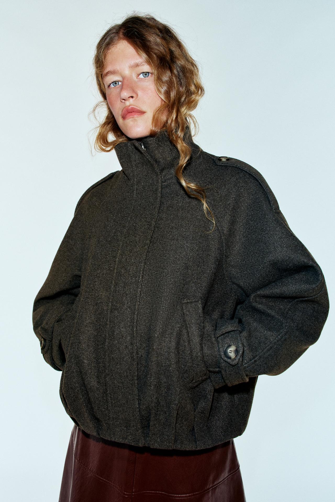 BOMBER JACKET WITH TABS — Brown marl