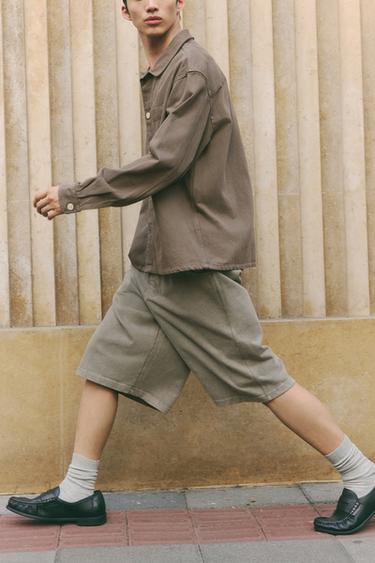 Zara BAGGY FIT 慢跑款吊襠短褲 - 淺灰色
