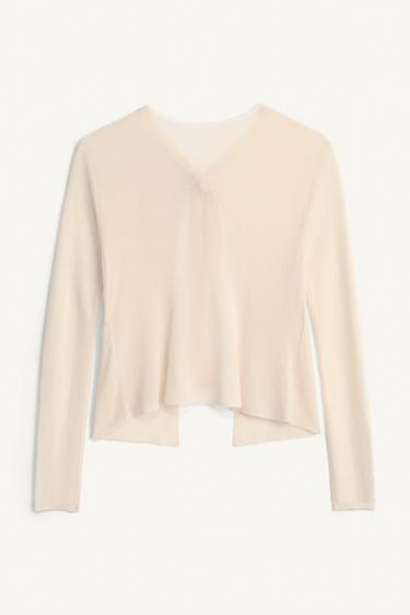 GILET EN MAILLE FINE À NŒUDS LIMITED EDITION - Écru / Chiné de Zara - Image 4