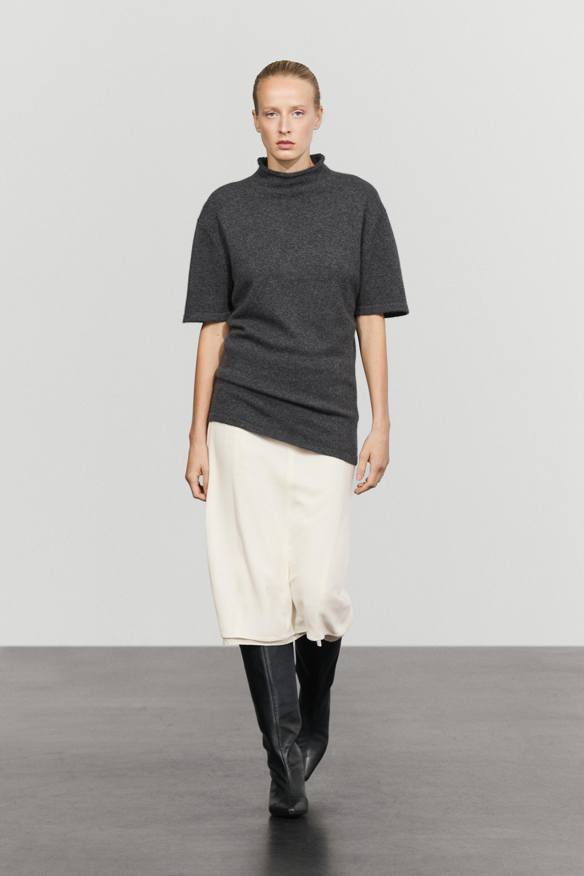 100% cashmere knit short sleeve sweater