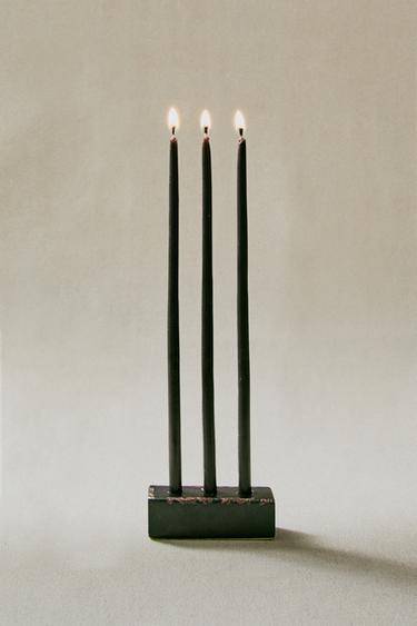 VELVET CUIR CANDLE AND CANDLEHOLDER SET - Brown by Zara - Image 4