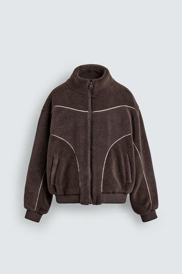 Zaras JACKA MED TEDDYFODER OCH KONTRASTFÄRGADE DETALJER - Brun