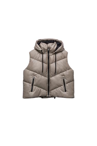 FAUX LEATHER HOODED GILET