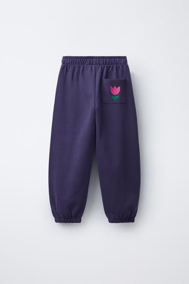 EMBROIDERED TEXT PLUSH JOGGER TROUSERS - Violet by Zara - Image 1