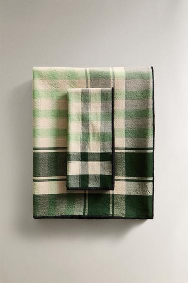 CHECK DYED COTTON TABLECLOTH - Green by Zara - Image 0