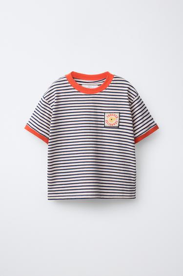 STRIPED T-SHIRT WITH LABEL - 013 by Zara