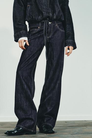 Zara TRF LOW RISE WIDE LEG JEANS - Dark indigo
