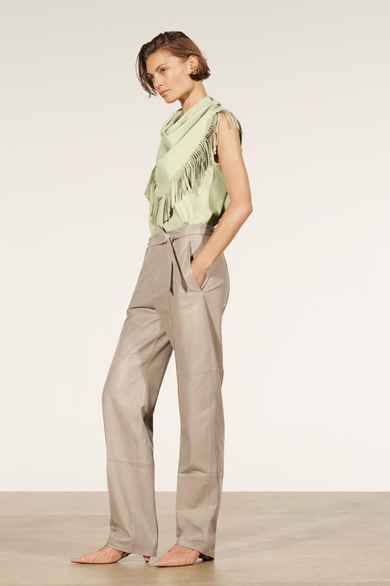 Zara Woman Coloured Faux Leather Trousers Pant Green Size M 7901/203