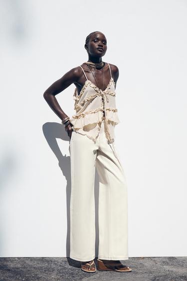 JEANS Z1975 WIDE LEG COM CINTURA ALTA - Branco-marfim da Zara