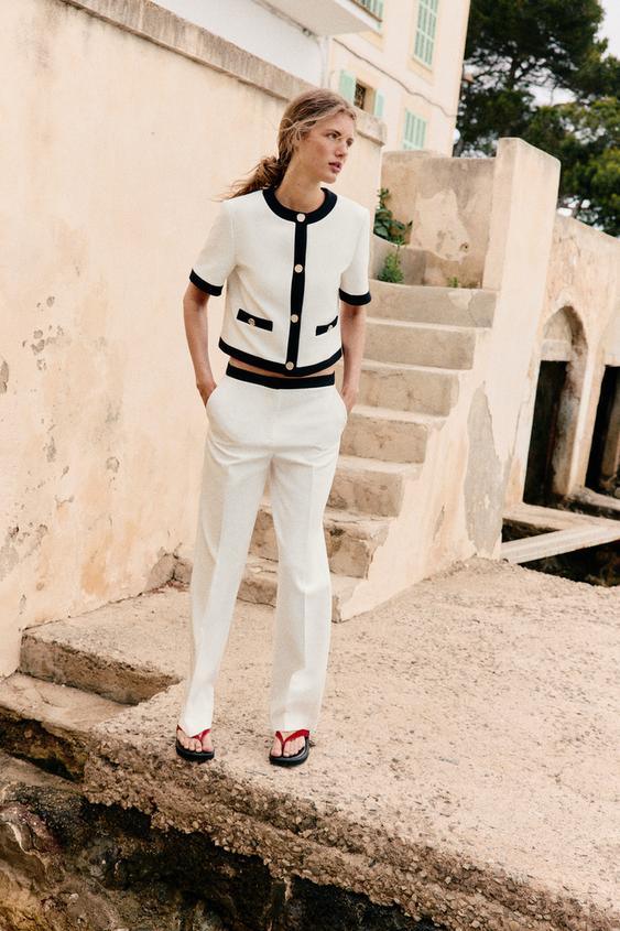 CONTRAST WAIST STRAIGHT PANTS from Zara - $59.90