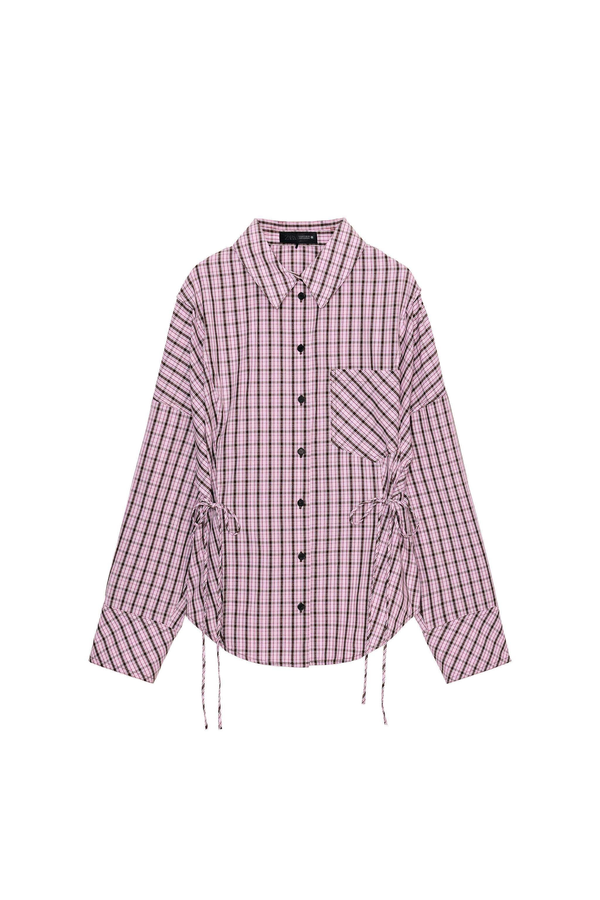 MULTI-POSITIONAL PLAID SHIRT - Pink / White | ZARA Canada