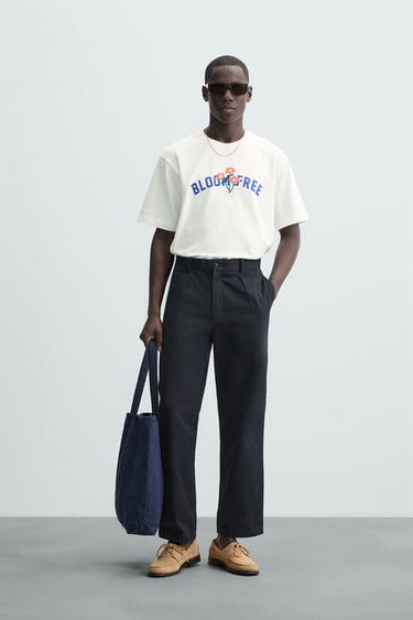 CAMISETA BORDADO TEXTO - Blanco roto de Zara - Imagen 0