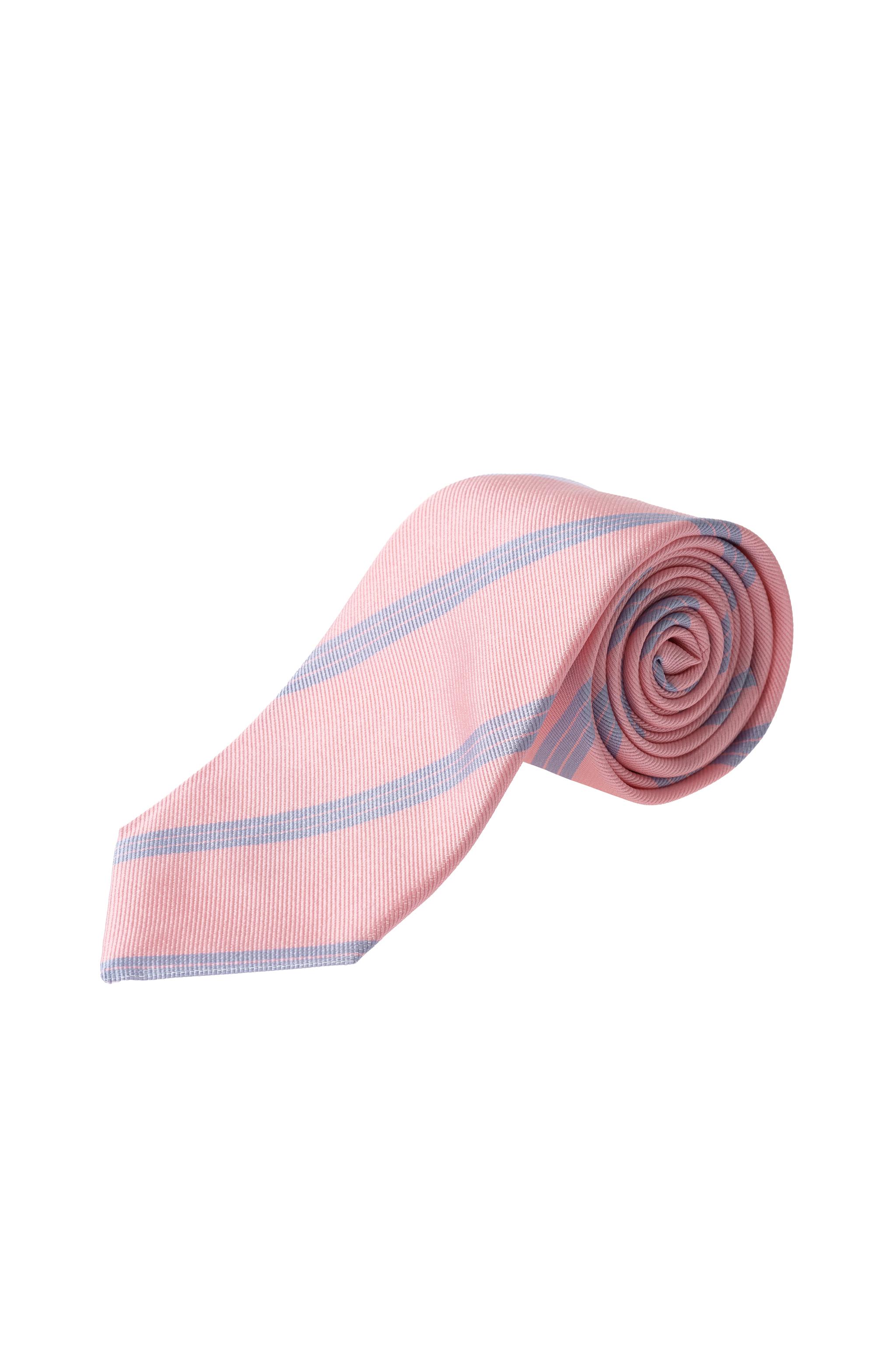 100% SILK STRIPED TIE — Pink