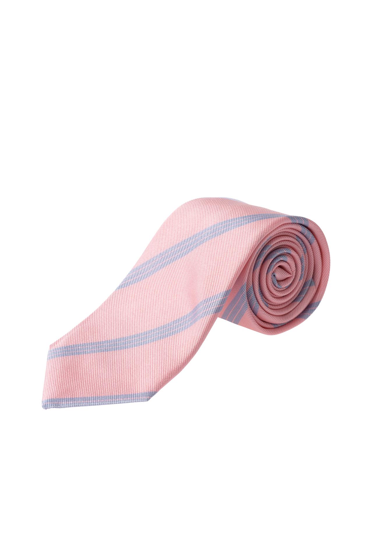 100% SILK STRIPED TIE — Pink