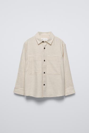 Zara CHECKERED WARM SHIRT - Ecru
