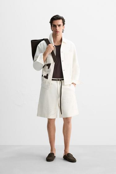 VESTE PATCHWORK À BRODERIE TROQUELÉE - Blanc cassé de Zara