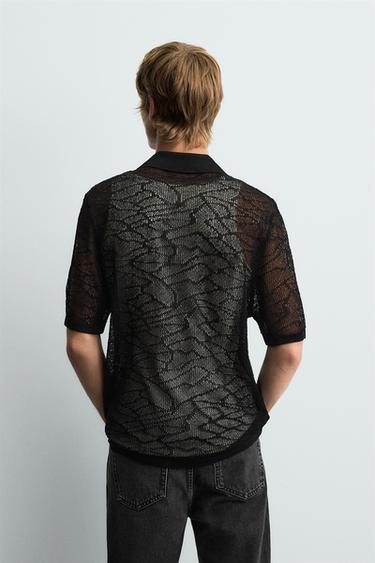 OPENWORK KNIT POLO SHIRT - Black by Zara - Image 2