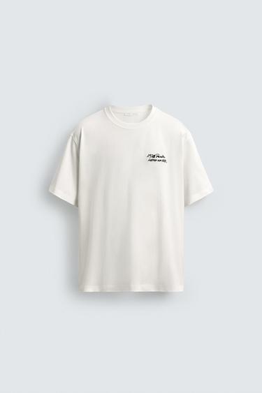 CAMISETA TEXTOS BORDADOS - Blanco de Zara