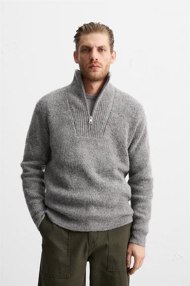 PULL À COL ZIP TEXTURÉ - Gris de Zara