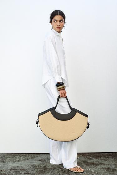 Zara RAFFIA EFFECT BASKET BAG - Light beige