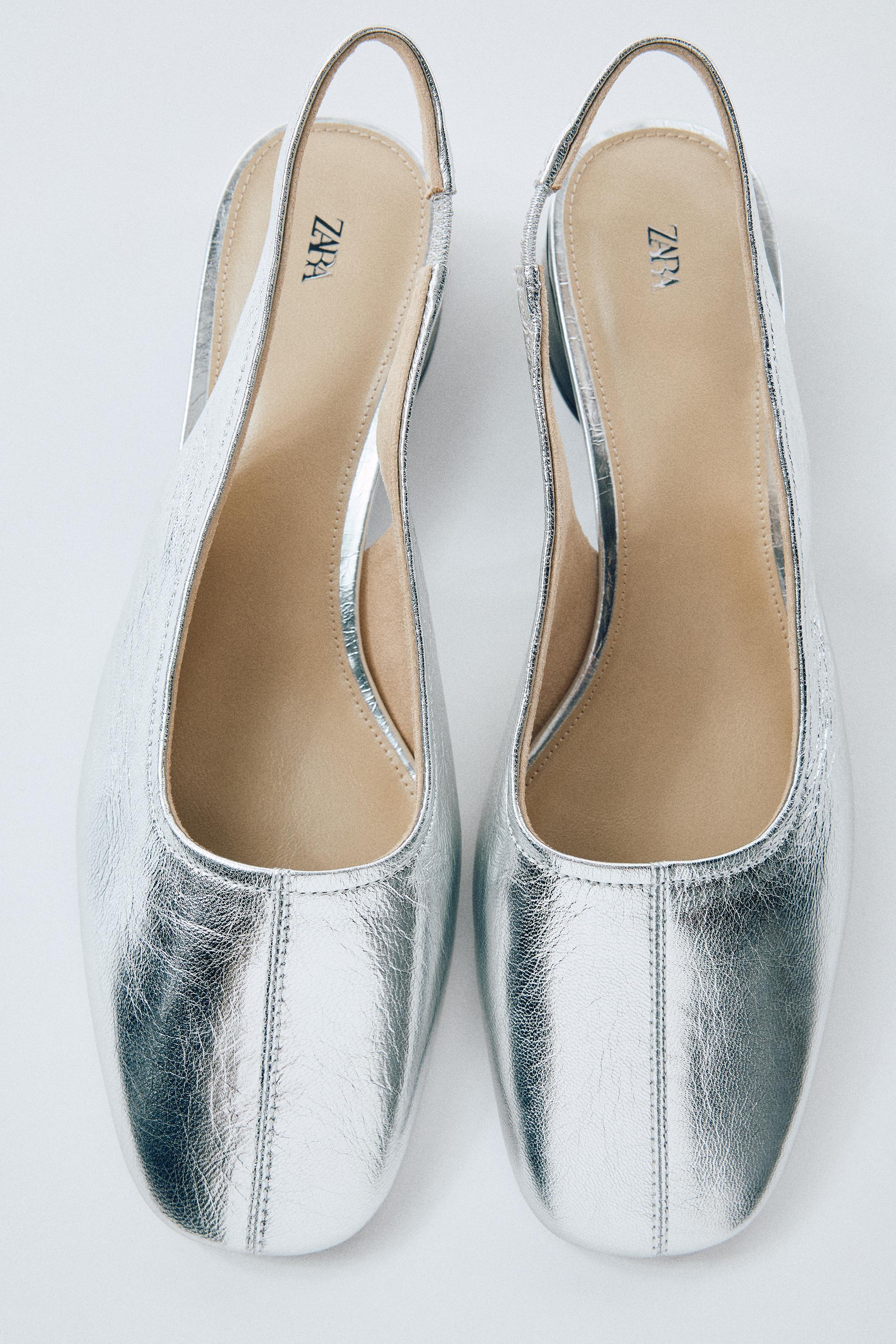 METALLIC LEATHER SLINGBACKS — Silver