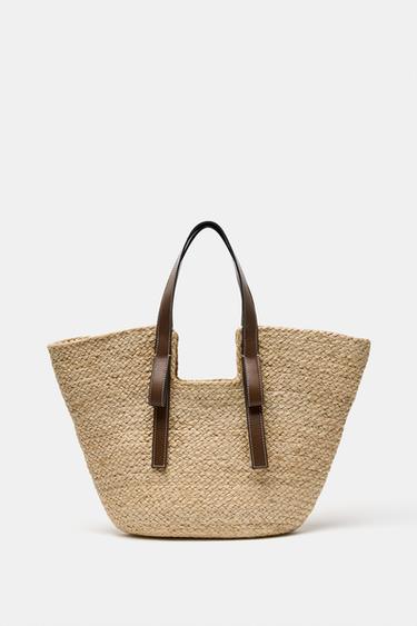 BOLSO SHOPPER YUTE TRENZADO - Tostado oscuro de Zara