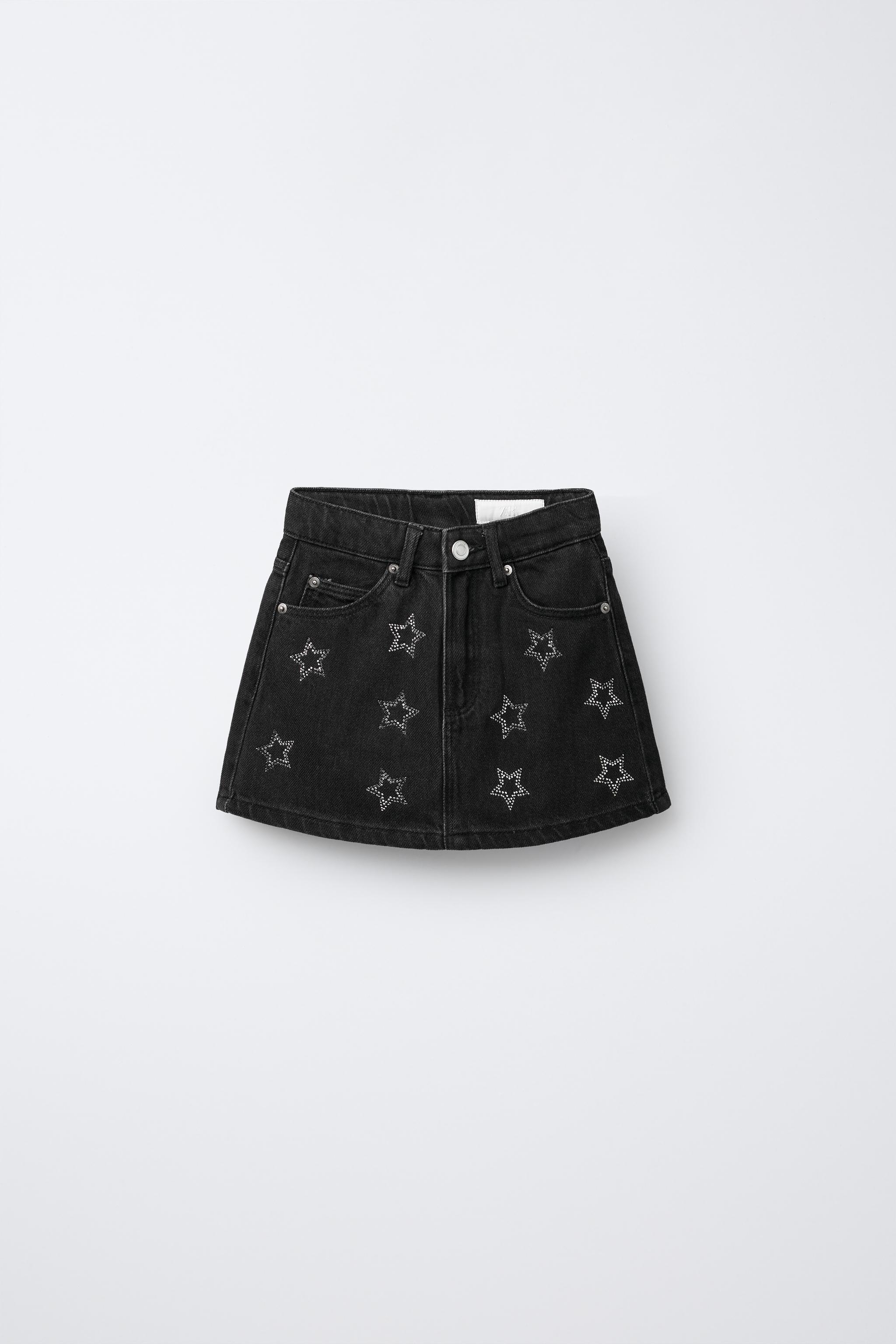 【MORE THAN BLACK】24SS★ CUT OFF DENIM SKIRT Zara Denim Skirt Black Girls Size 9 24” Waist Excellent