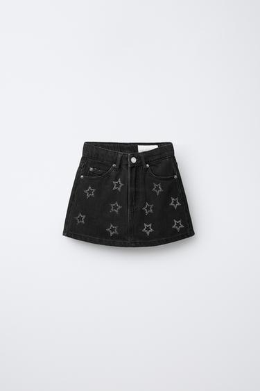 DENIM SKIRT WITH SPARKLY STARS - Black by Zara - Image 0