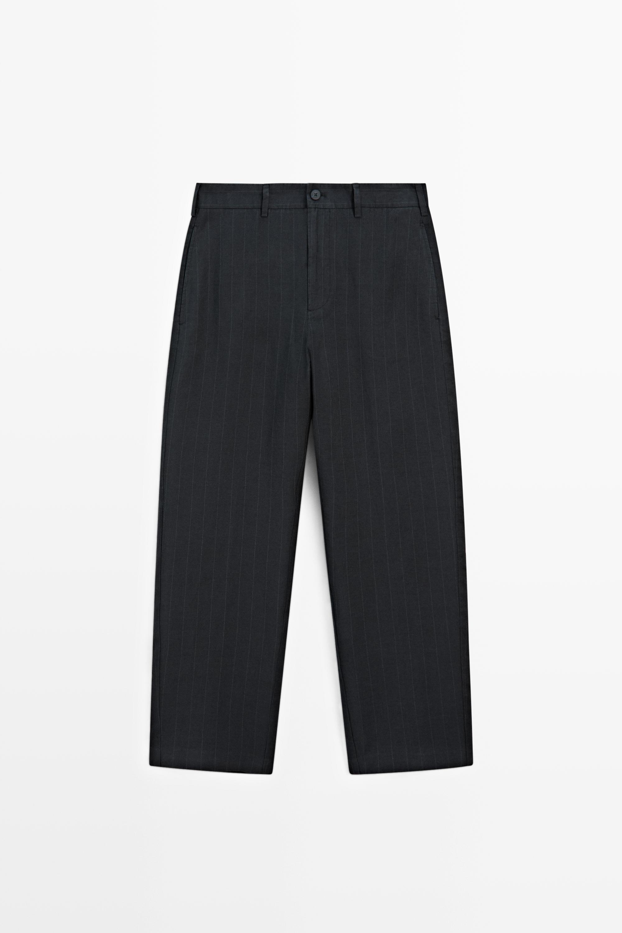 Linen trousers with striped detail — Navy blue