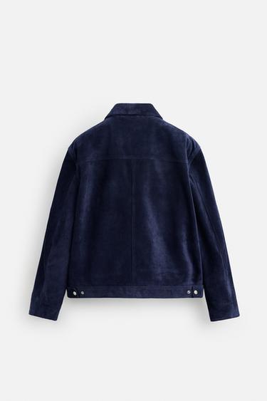 VESTE EN CUIR CROÛTE DE CUIR - Bleu de Zara - Image 8