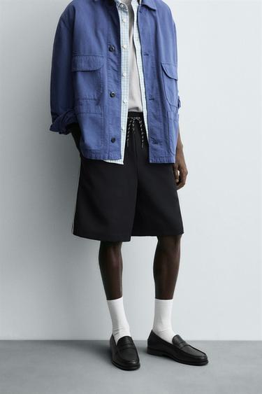 Zara CONTRAST STRIPE SHORTS - Black