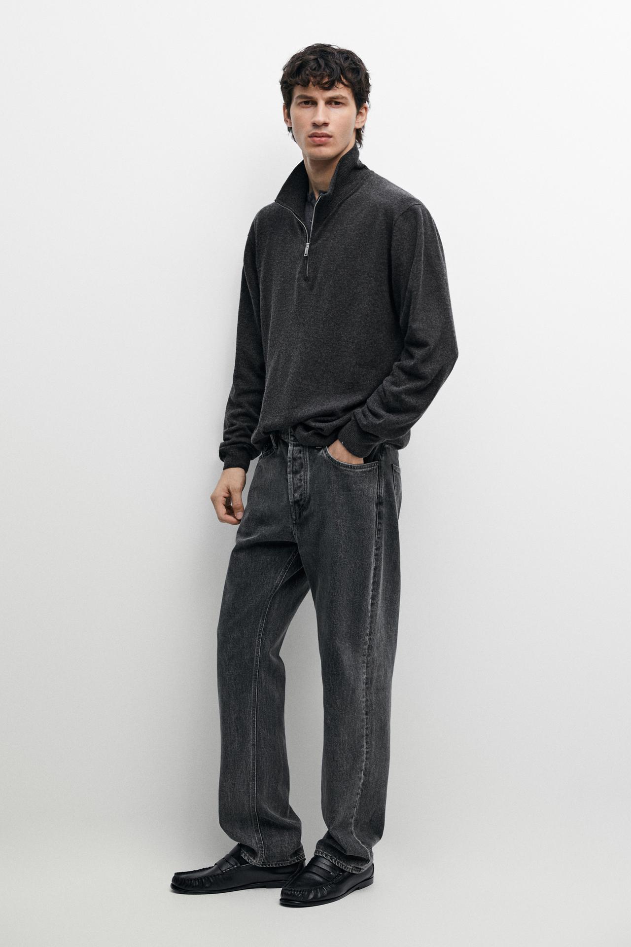 Mock neck knit sweater with zip — Anthracite Gray